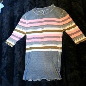 Free People Waffle Knit Medium length Sleeve Warm Striped top   EUC